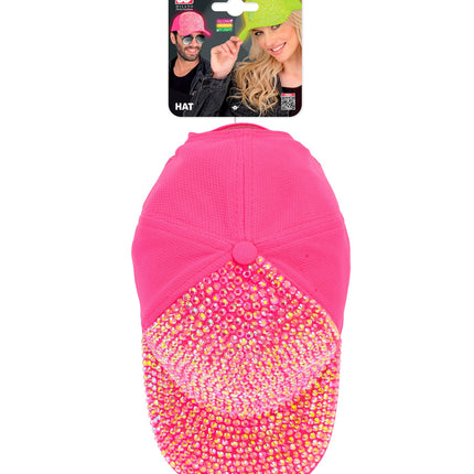 Pet strass neon roze achterkant – hoeden