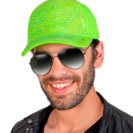 Pet strass neon groen close-up – hoeden