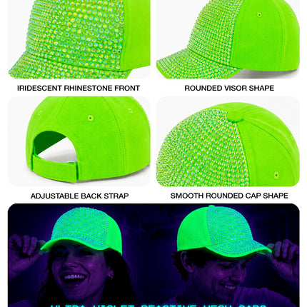 Pet strass neon groen totaalbeeld – hoeden
