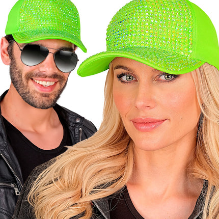 Pet strass neon groen detailopname – hoeden
