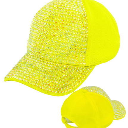 Pet strass neon geel zijaanzicht – hoeden