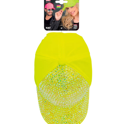 Pet strass neon geel achterkant – hoeden