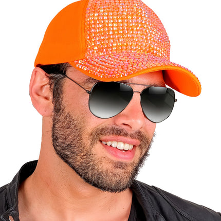 Pet strass neon oranje close-up – hoeden