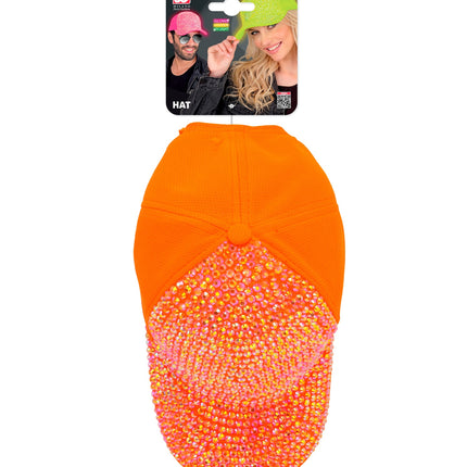 Pet strass neon oranje achterkant – hoeden