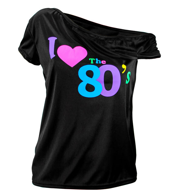Neon discoshirt dames jaren 80 close-up - fel eighties disco party shirt