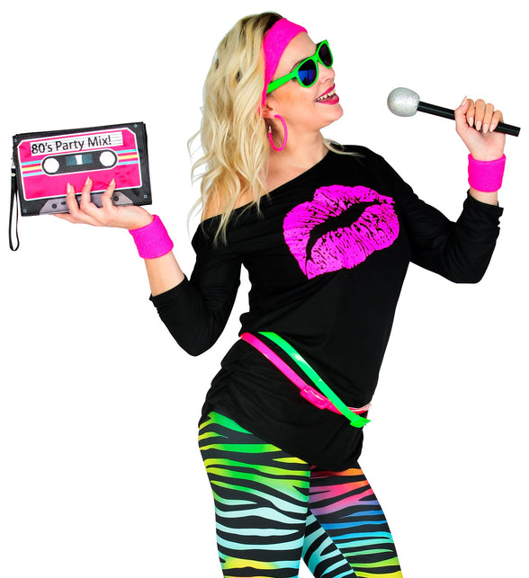 Disco shirt lippenstift dames gedragen - neon eighties discoshirt fitness