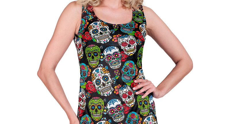 Day of the dead jurk Skully dames - Dia de los Muertos verkleedjurk met schedelprint