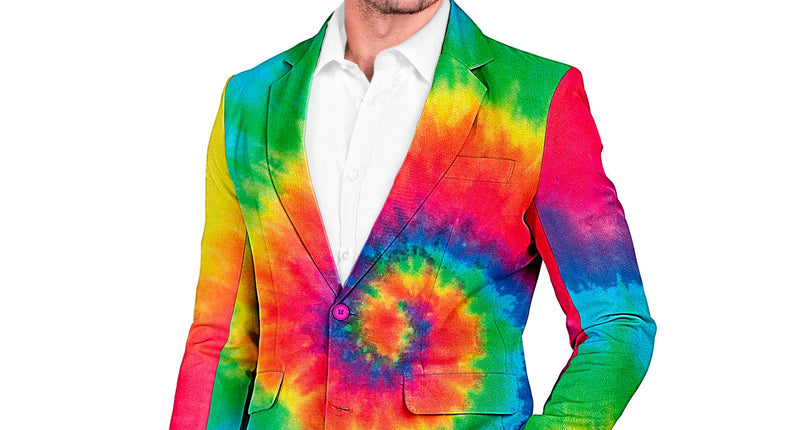 Heren tie dye colbert neon - rasta reggae verkleedjasje voor themafeest