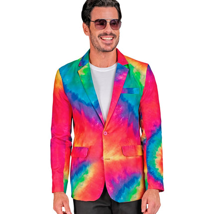 Tie dye colbert neon heren - psychedelisch batik jasje voor neon party