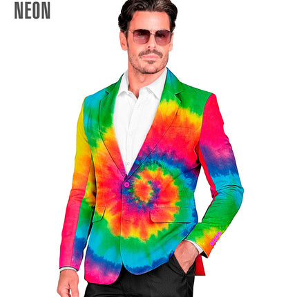 Tie dye neon colbert heren - kleurrijk batik jasje voor festival en foute party