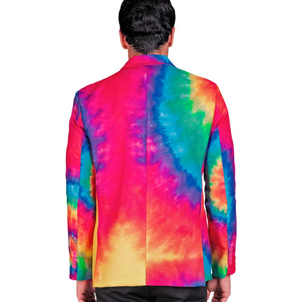 Neon tie dye colbert detail - kleurrijk batik jasje heren reggae