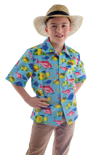 Hawaii shirt Daan met vis print kinderen vooraanzicht – carnavalskostuum