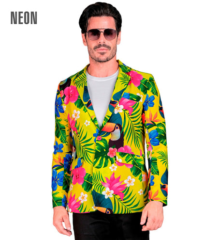 Toekan colbert tropicana heren - kleurrijk tropisch jasje voor neon party