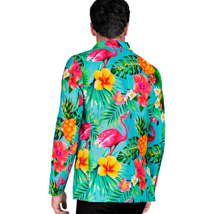 Colbert neon flamingo gedragen - tropisch festival jasje heren foute party