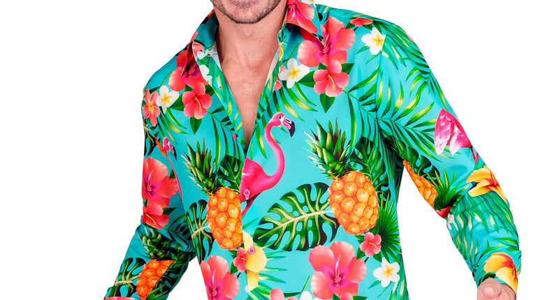 Neon flamingo blouse Floor heren - hawaii overhemd met flamingoprint voor beach party