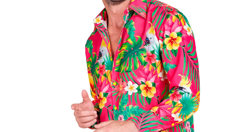Heren hawaii blouse met neon copacabana print - tropisch shirt voor neon party