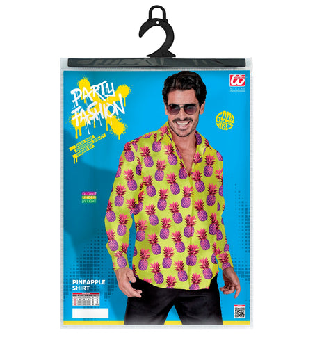 Neon ananas blouse Ankie achterkant - hawaii verkleedshirt heren neon party