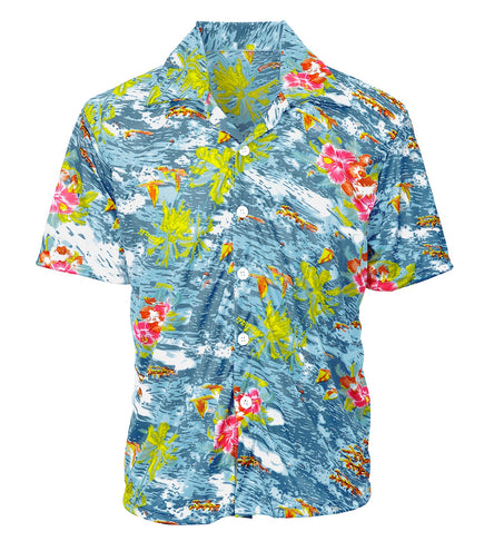 Lichtblauw Hawaii shirt detail - tropische aloha blouse beach party