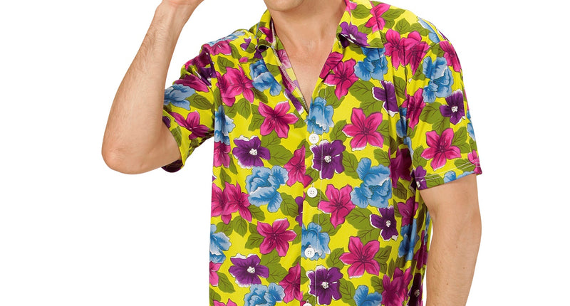 Hawaii shirt bloemen geel - geel aloha hemd met bloemenprint voor beach party