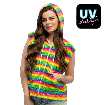 Bodywarmer Fluffy regenboog pluche festival Pride