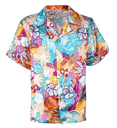 Hawaii satijnen blouse close-up bloemen, tropisch zomershirt heren