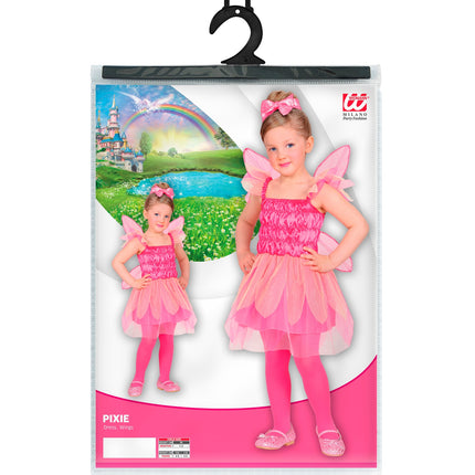 Roze feeen verkleedjurk kind met vleugels, bos-elfje Pixie outfit meisje