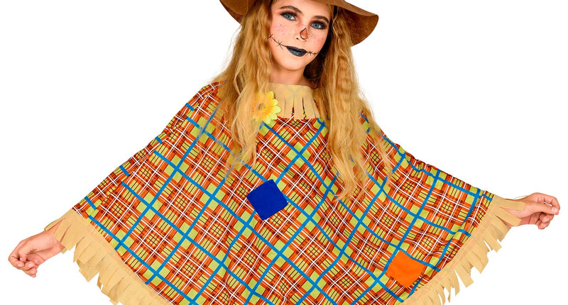 Vogelverschrikker poncho kind - bruine vogelverschrikker cape met hoed voor kinderen