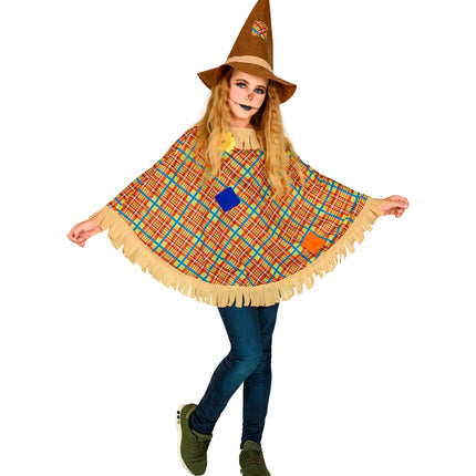 Vogelverschrikker poncho kinderen gedragen - bruine cape met hoed scarecrow