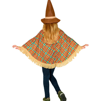 Vogelverschrikker poncho kind close-up - strooien scarecrow cape kostuum