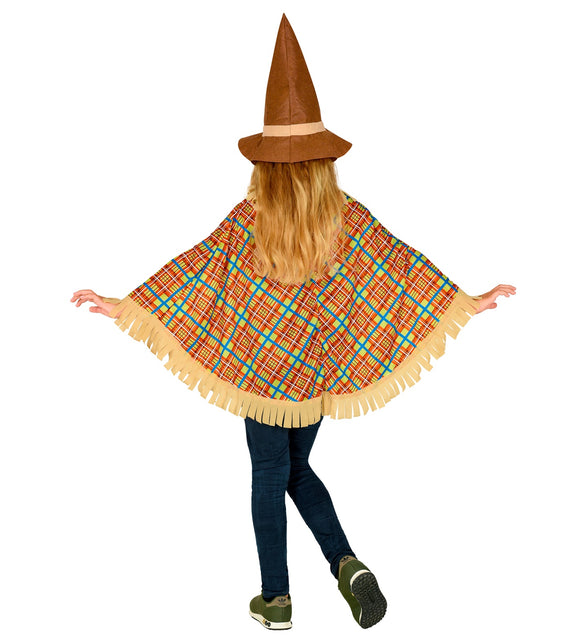 Vogelverschrikker poncho kind close-up - strooien scarecrow cape kostuum