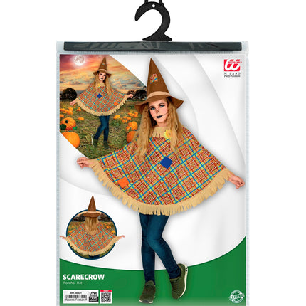 Vogelverschrikker poncho kind achterkant - bruine vogelverschrikker cape met hoed