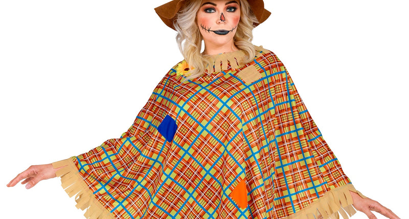 Vogelverschrikker poncho - bruine vogelverschrikker cape met hoed voor verkleedfeest