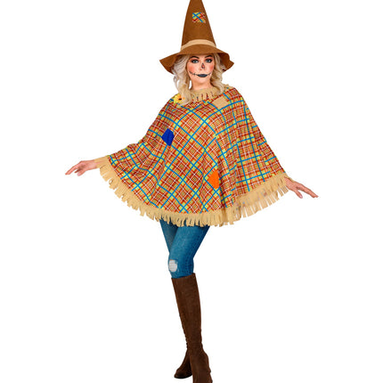 Vogelverschrikker poncho gedragen - bruine cape met hoed scarecrow kostuum