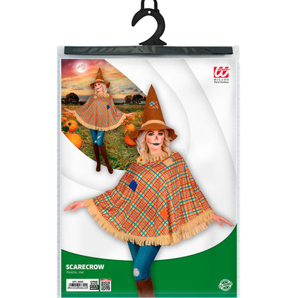 Vogelverschrikker poncho achterkant - bruine vogelverschrikker cape met hoed