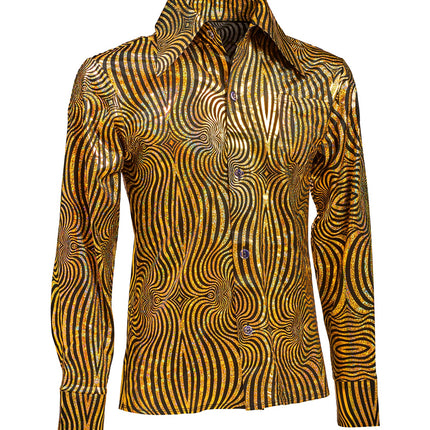 Jaren 70 disco shirt goud detail - gouden golven glittershirt heren retro