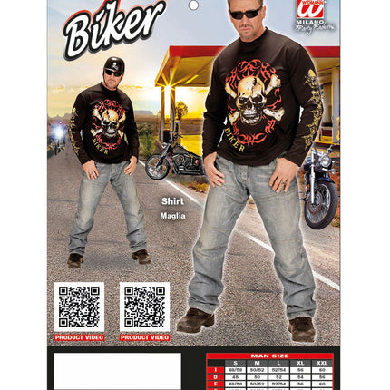 Biker shirt schedel en botten compleet, totenkopf rocker T-shirt