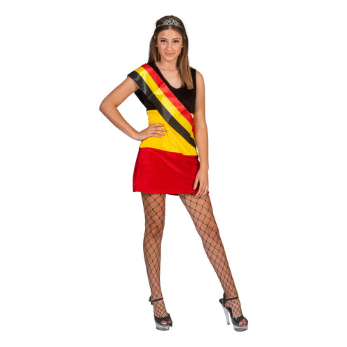 Jurk kostuum Belgische vlag kleuren vooraanzicht – carnavalskostuum