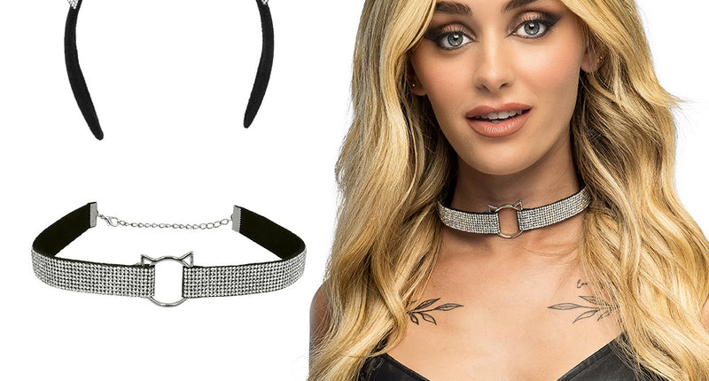 Set Diamond cat kattenoren staart diadeem