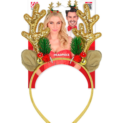 Rendier hoofddeksel glitter goud zijaanzicht – accessoires