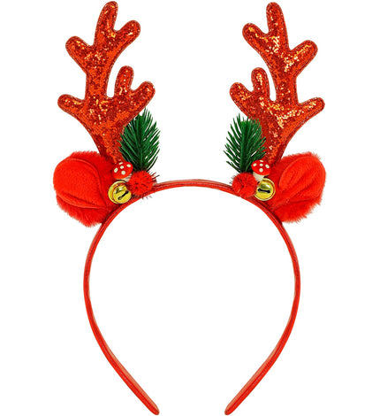 Rendier hoofddeksel glitter rood vooraanzicht – accessoires