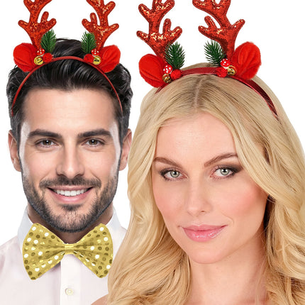 Rendier hoofddeksel glitter rood achterkant – accessoires