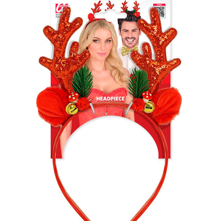 Rendier hoofddeksel glitter rood zijaanzicht – accessoires