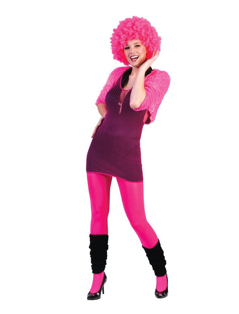 Neon roze net jurk voor party's zijaanzicht – verkleedkleding