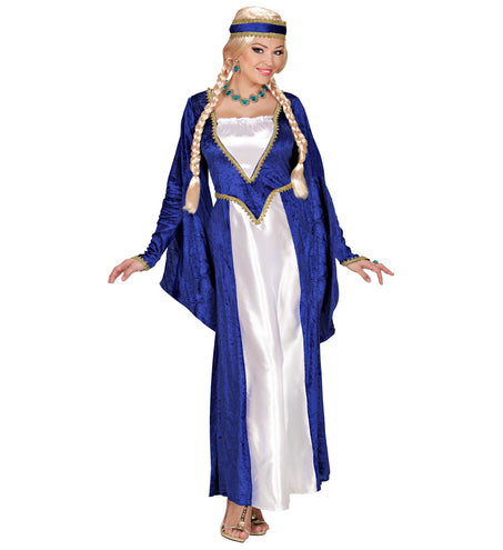 Blauwe middeleeuwse jurk dames detail - barok prinsessenjurk renaissance koningin