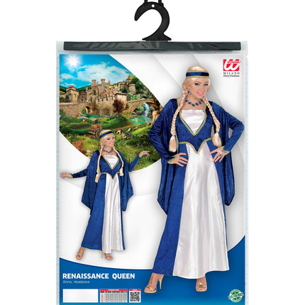 Middeleeuwse kasteel jurk blauw achterkant - blauwe barok edelvrouw prinsessenjurk