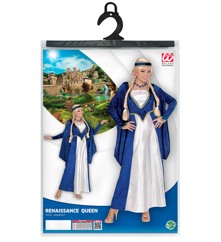 Middeleeuwse kasteel jurk blauw achterkant - blauwe barok edelvrouw prinsessenjurk