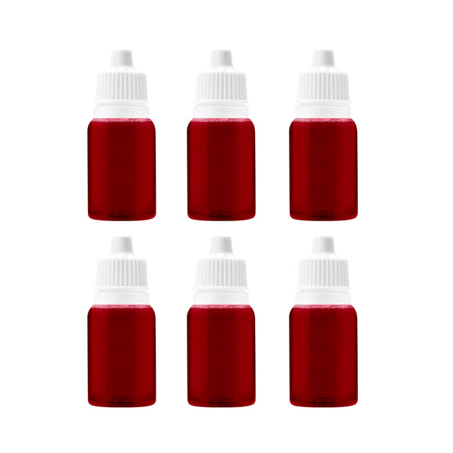 6 flesjes imitatie bloed met dieprode vloeistof en witte knijpdop, voor Halloween