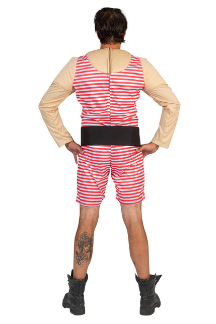 Gewichtsheffer kostuum Fonny met spierbundel gedragen door model – feestkleding