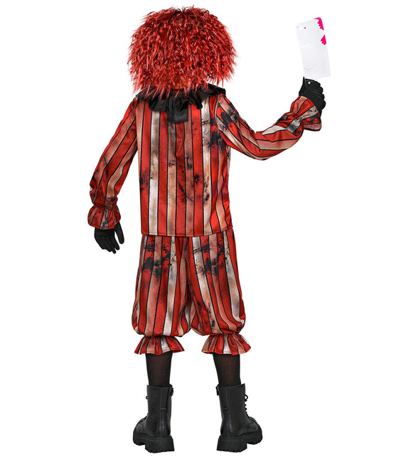 Achterkant van de gemene clownsjas jongens met doorlopende strepen en zwarte kraag