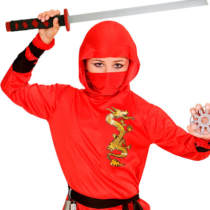Set van 2 katana met schede ninja hout zwart en rood detailopname – accessoires